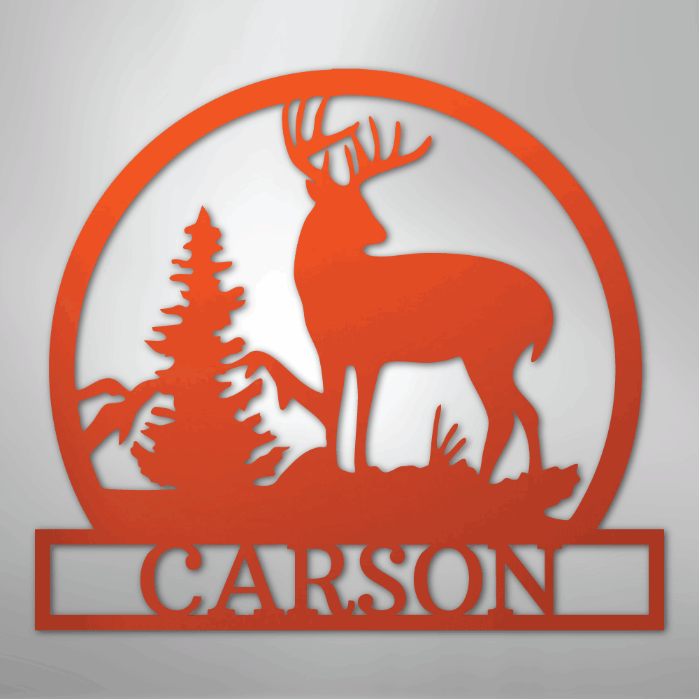 Custom Metal Wall Art - Personalized Deer Sign Orange