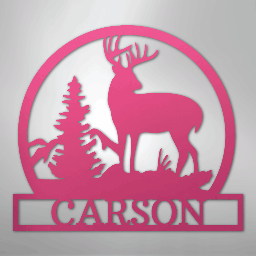 Custom Metal Wall Art - Personalized Deer Sign Pink