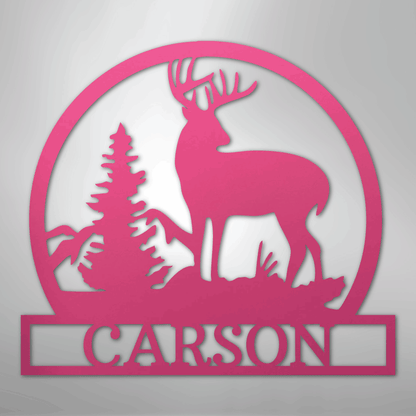 Custom Metal Wall Art - Personalized Deer Sign Pink