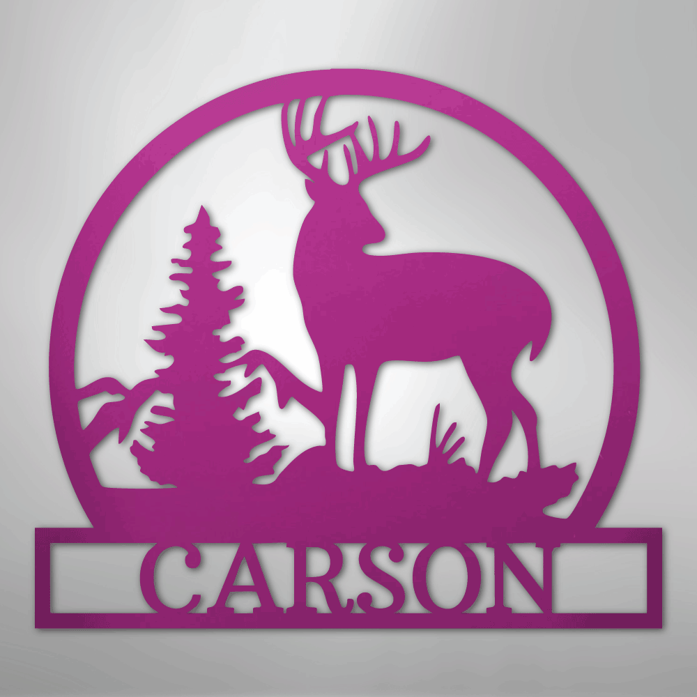 Custom Metal Wall Art - Personalized Deer Sign Purple