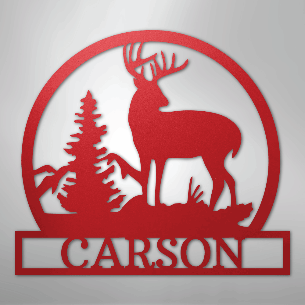 Custom Metal Wall Art - Personalized Deer Sign Red