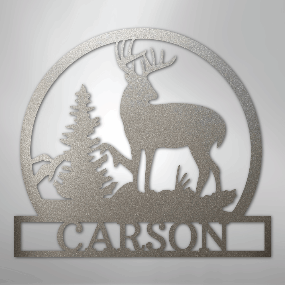 Custom Metal Wall Art - Personalized Deer Sign Silver