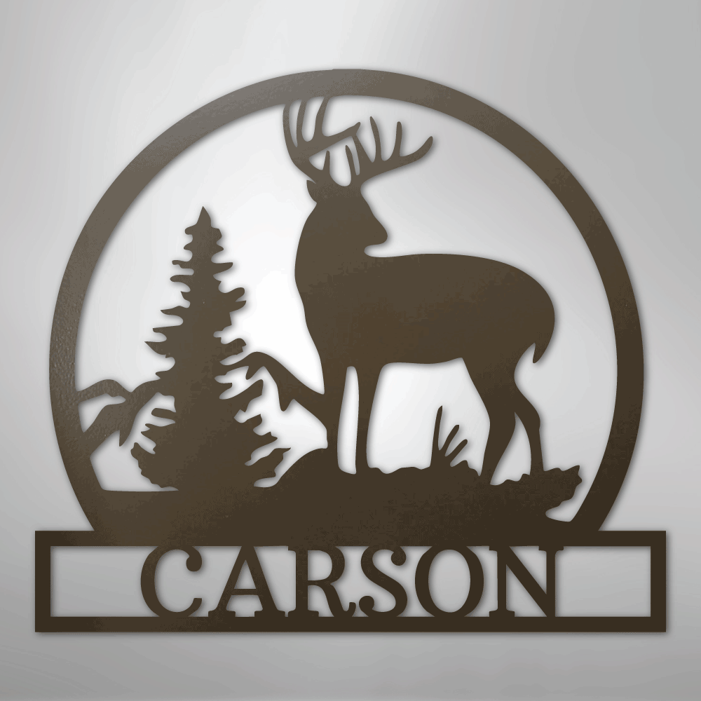Custom Metal Wall Art - Personalized Deer Sign Stone