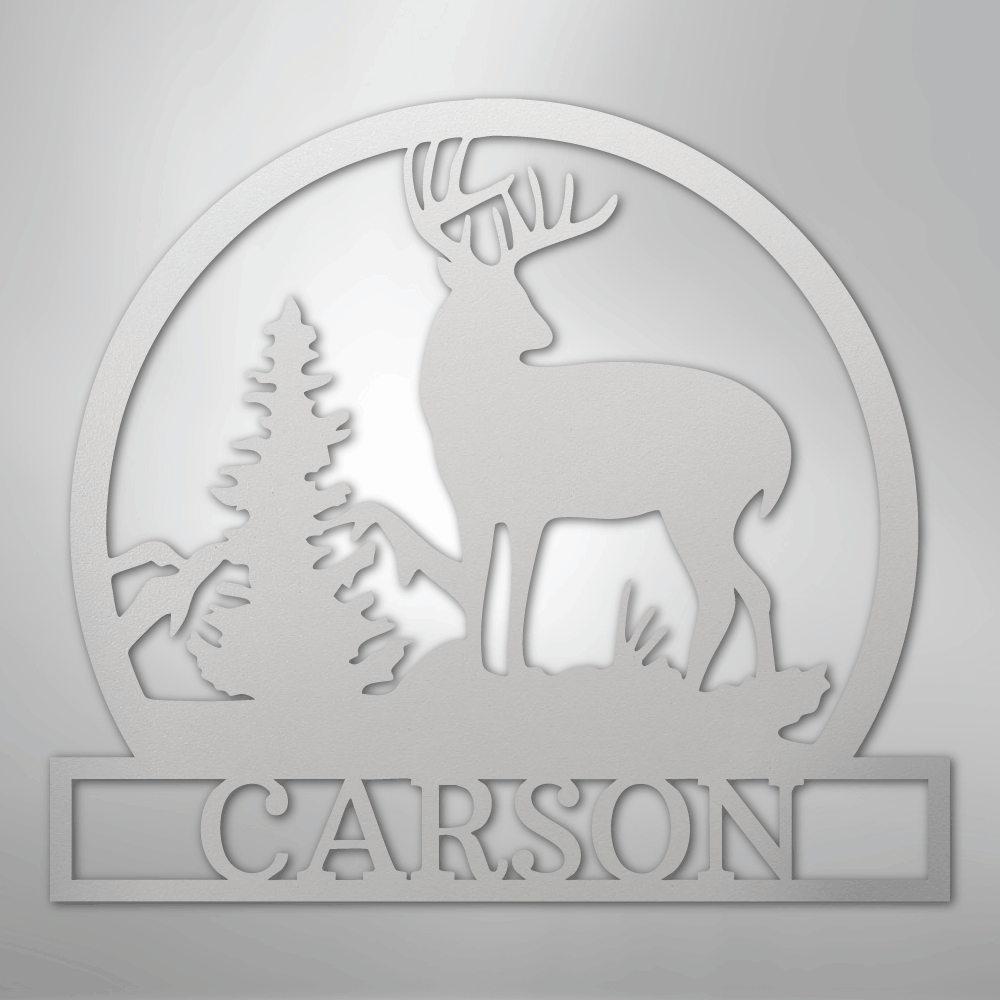 Custom Metal Wall Art - Personalized Deer Sign White