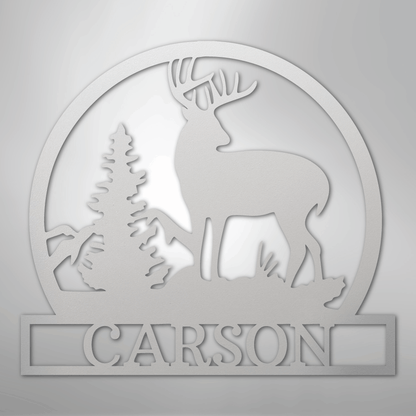 Custom Metal Wall Art - Personalized Deer Sign White
