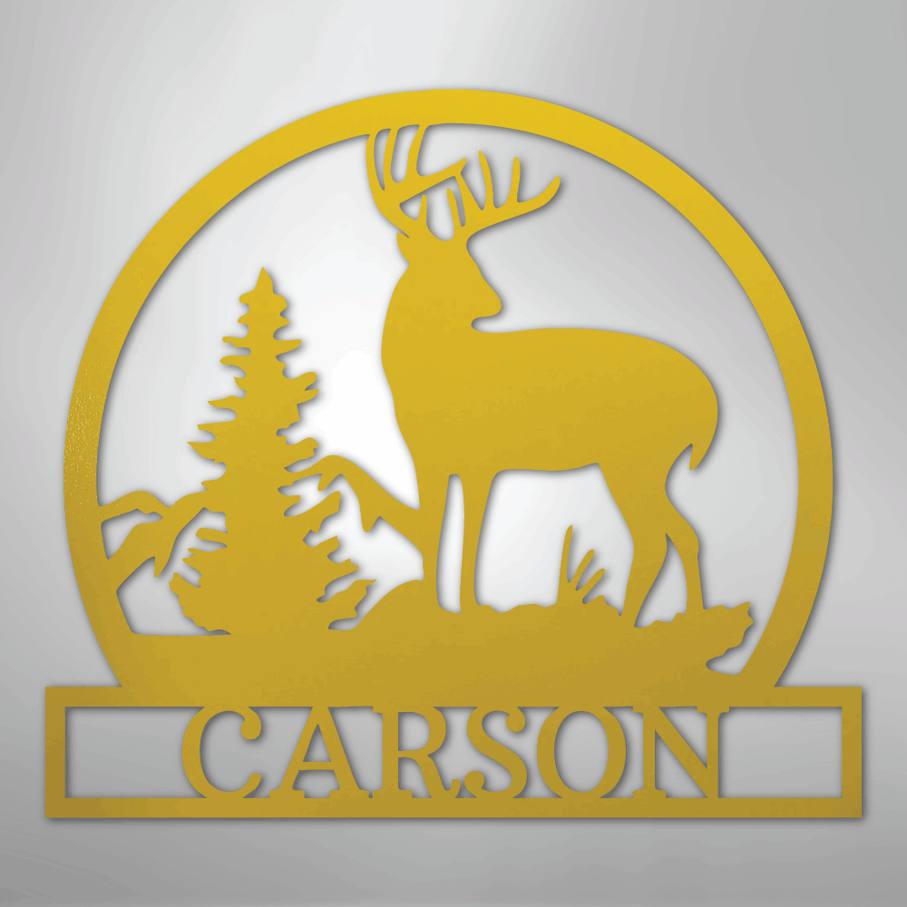 Custom Metal Wall Art - Personalized Deer Sign Yellow
