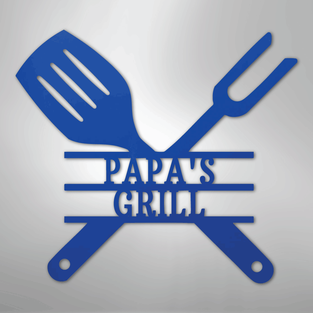 Custom Metal Wall Art - Personalized Grill Sign Blue