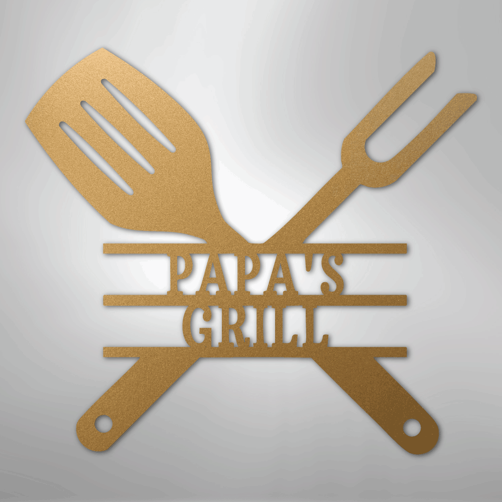 Custom Metal Wall Art - Personalized Grill Sign Gold