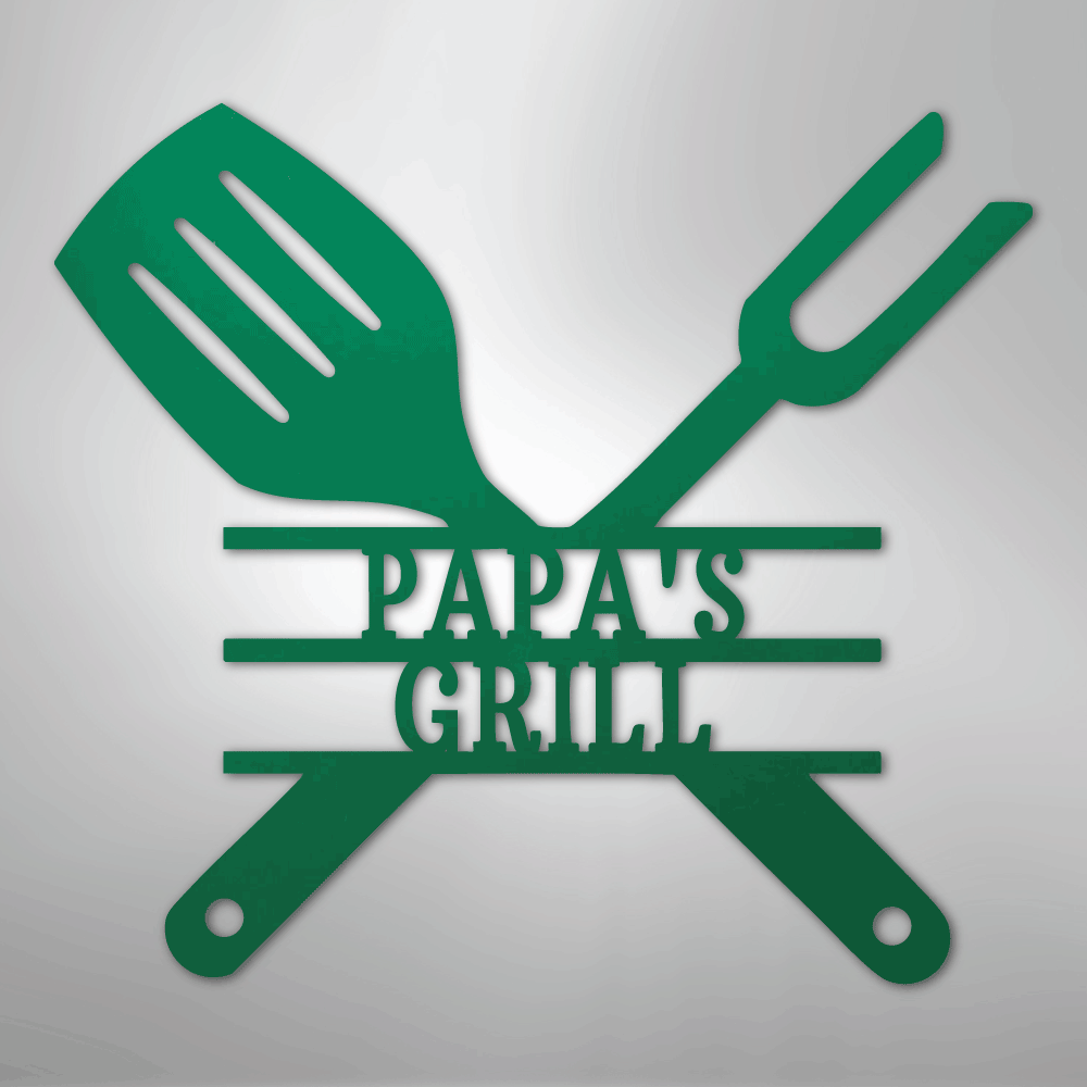 Custom Metal Wall Art - Personalized Grill Sign Green