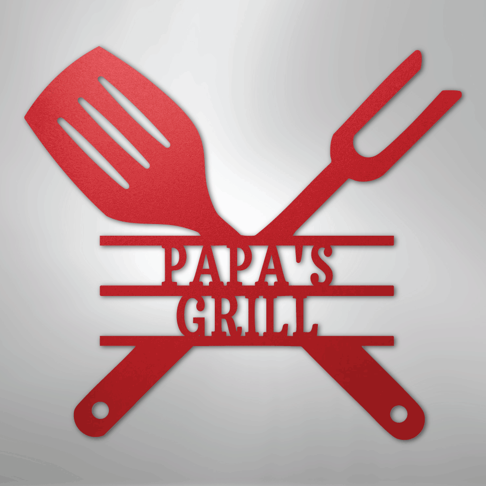Custom Metal Wall Art - Personalized Grill Sign Red
