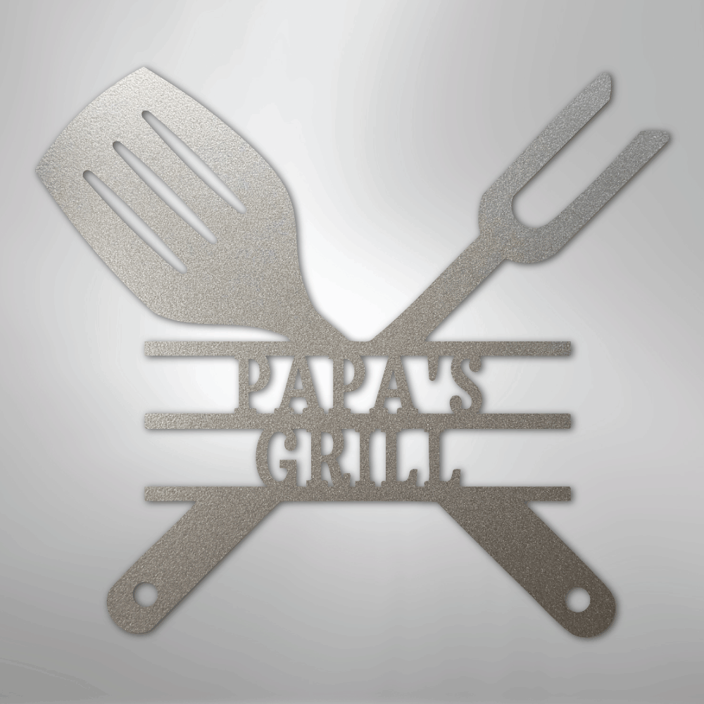 Custom Metal Wall Art - Personalized Grill Sign Silver