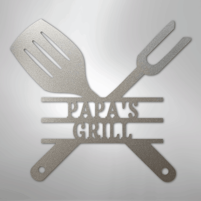 Custom Metal Wall Art - Personalized Grill Sign Silver