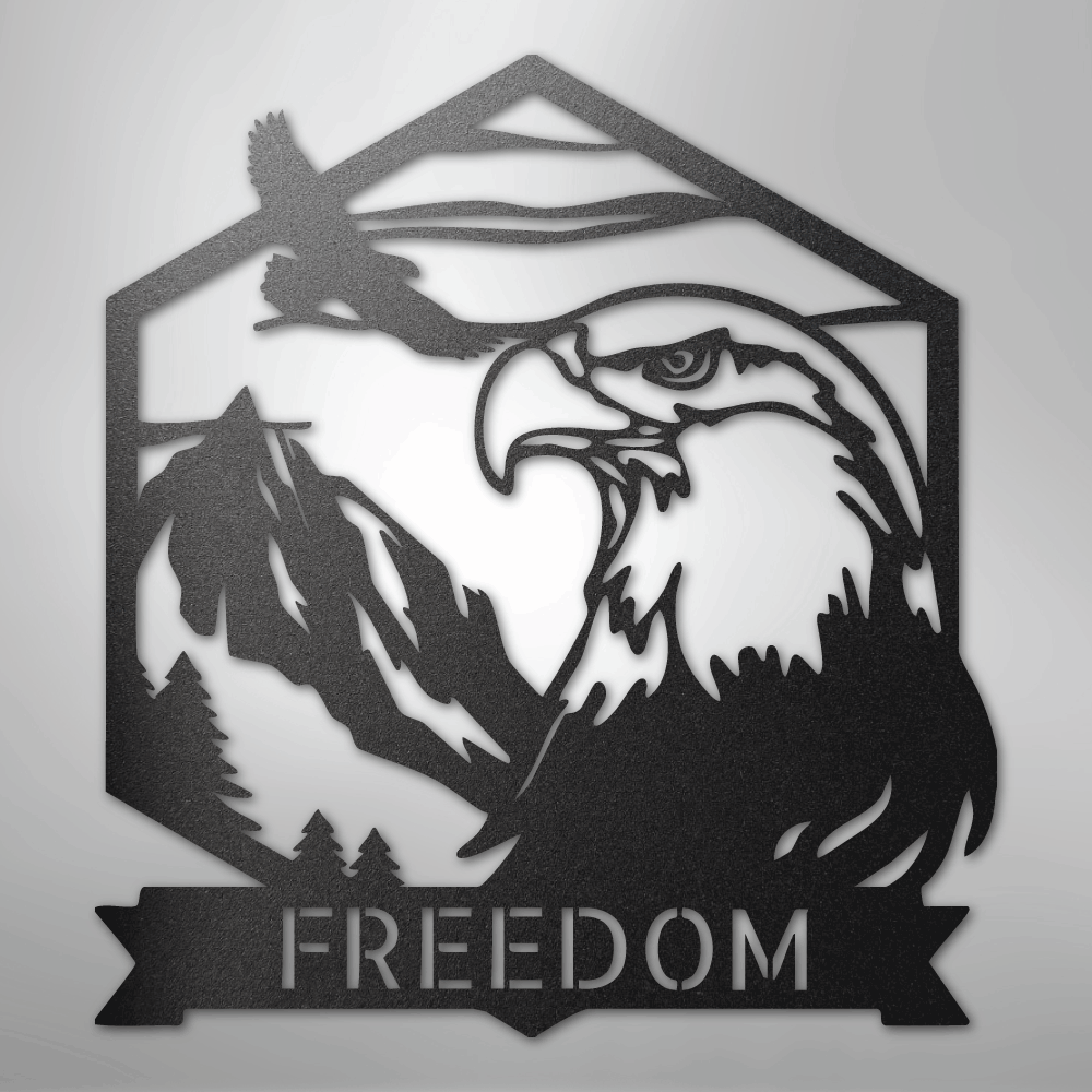 Custom Metal Wall Art - Personalized Patriotic Eagle Sign Black