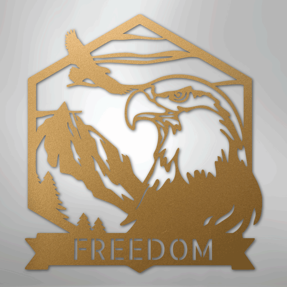Custom Metal Wall Art - Personalized Patriotic Eagle Sign Gold