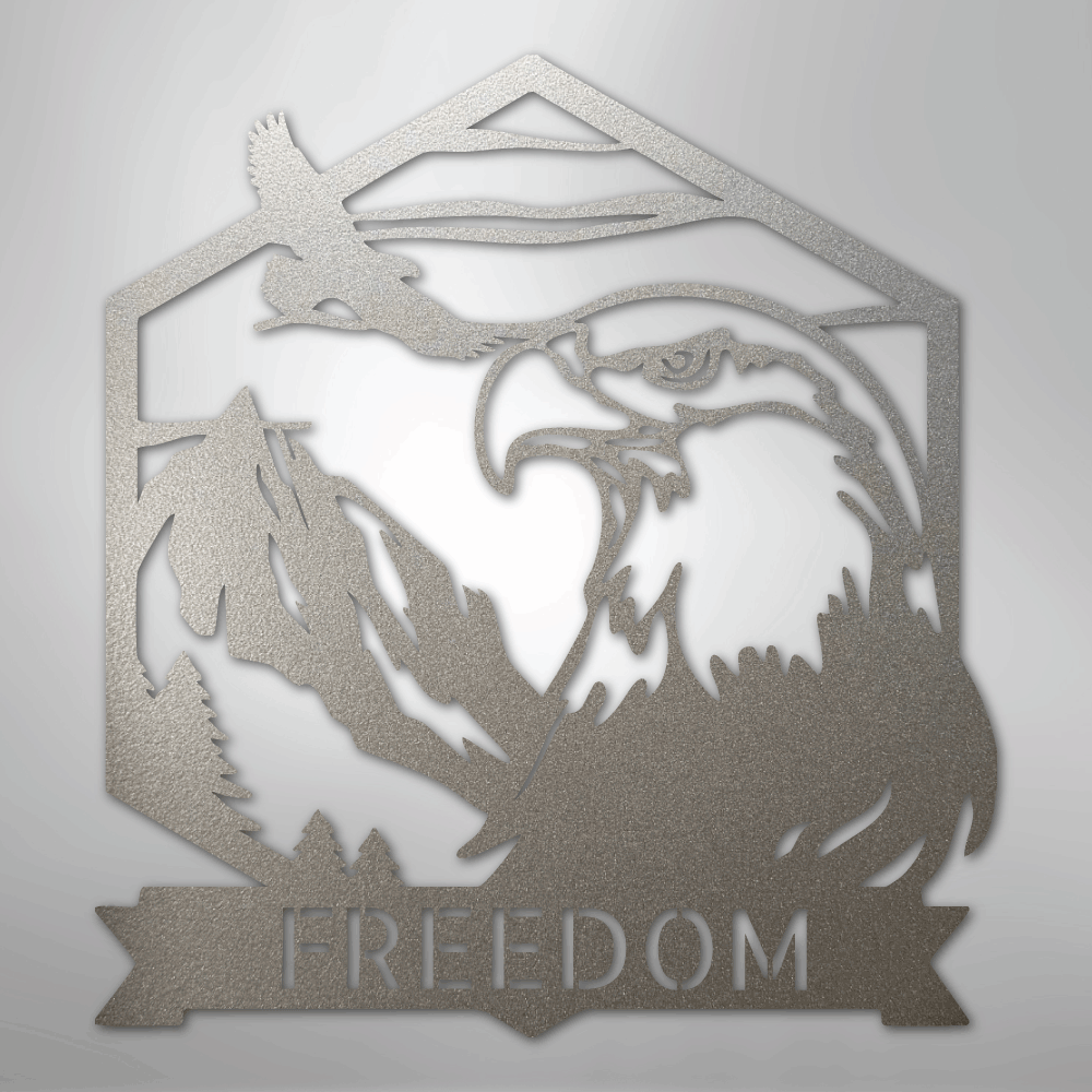 Custom Metal Wall Art - Personalized Patriotic Eagle Sign Silver