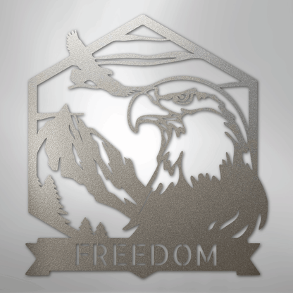 Custom Metal Wall Art - Personalized Patriotic Eagle Sign Silver
