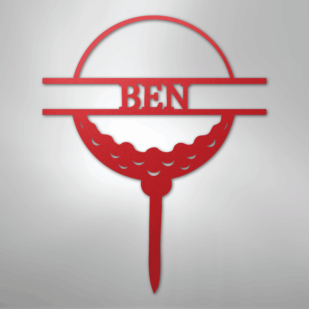 Custom Metal Wall Art - Personalized Golf Name Sign Red