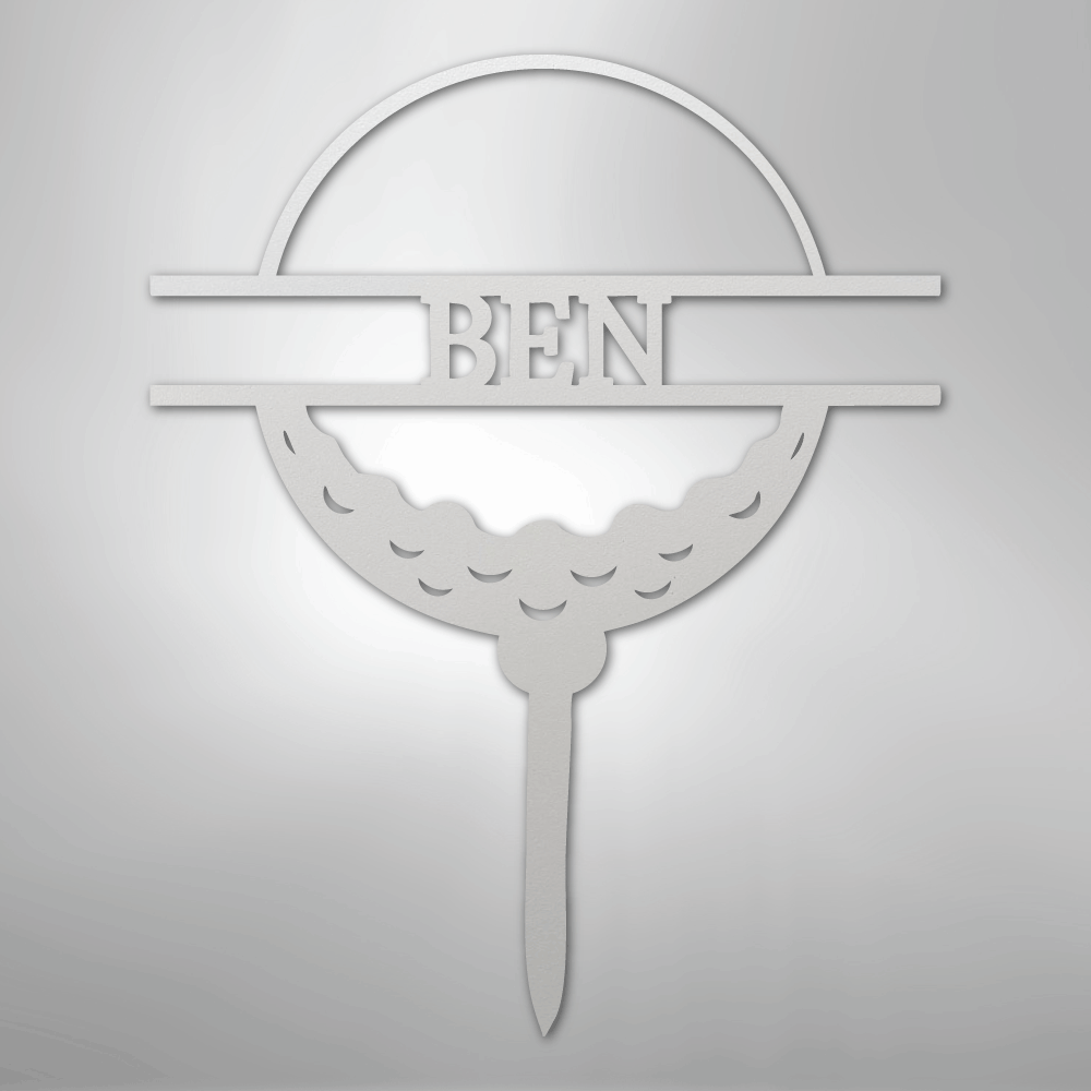 Custom Metal Wall Art - Personalized Golf Name Sign White
