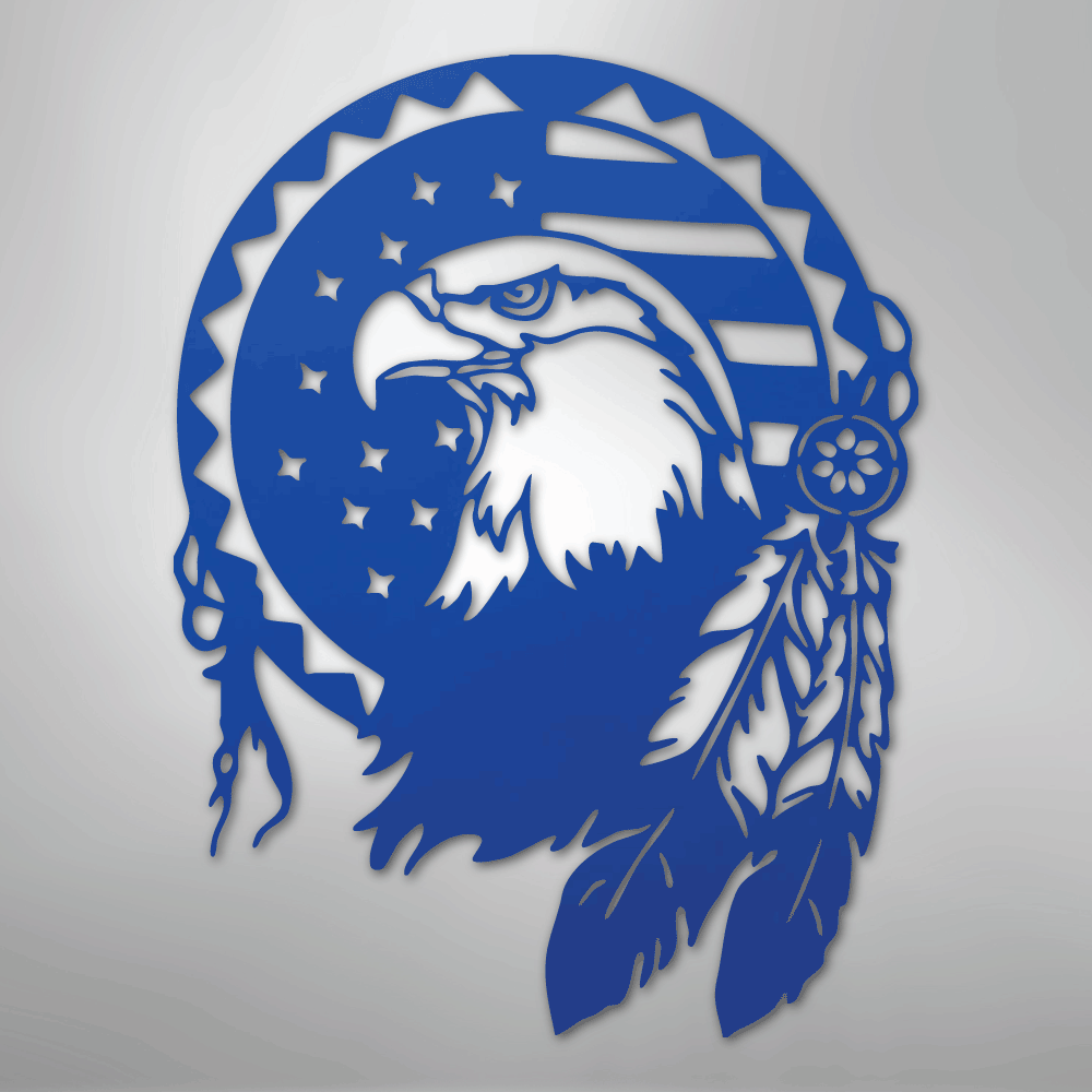 Metal Wall Art - American Eagle Sign Blue