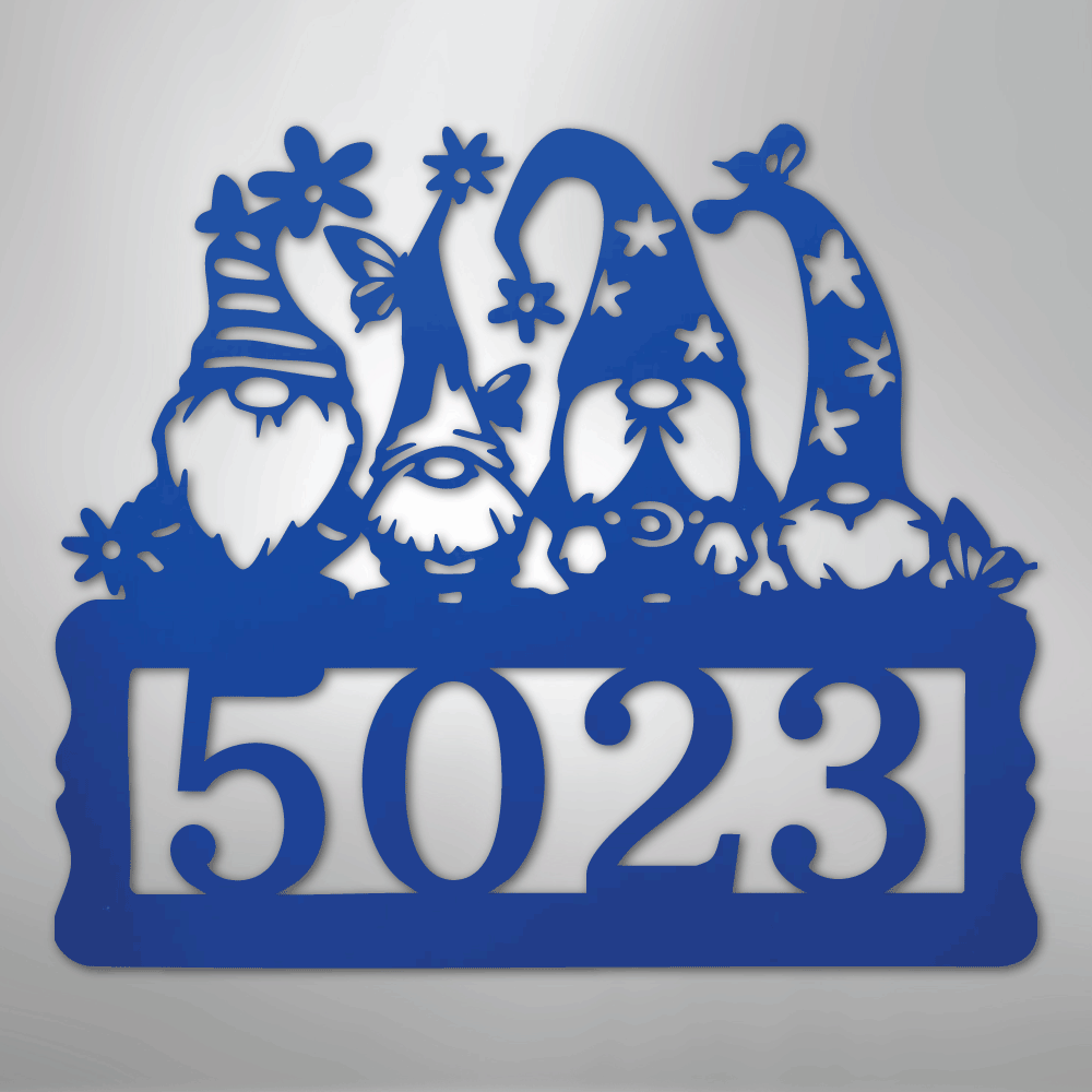 Custom Metal Wall Art - Personalized Gnome Address Sign Blue