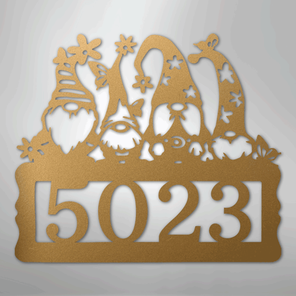 Custom Metal Wall Art - Personalized Gnome Address Sign Gold