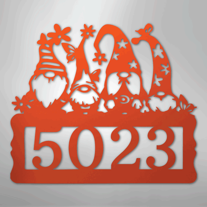 Custom Metal Wall Art - Personalized Gnome Address Sign Orange