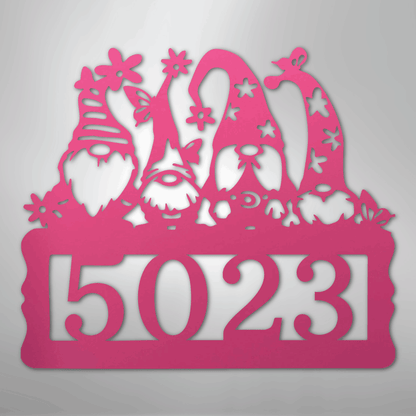 Custom Metal Wall Art - Personalized Gnome Address Sign Pink