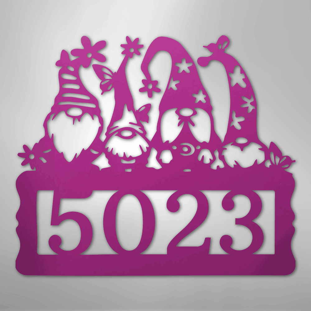 Custom Metal Wall Art - Personalized Gnome Address Sign Purple