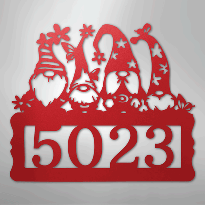 Custom Metal Wall Art - Personalized Gnome Address Sign Red