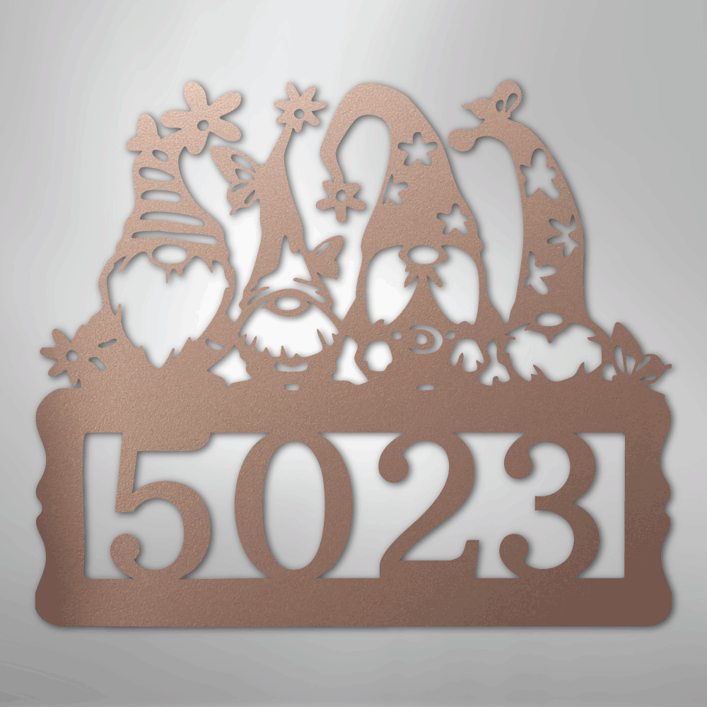 Custom Metal Wall Art - Personalized Gnome Address Sign Rose