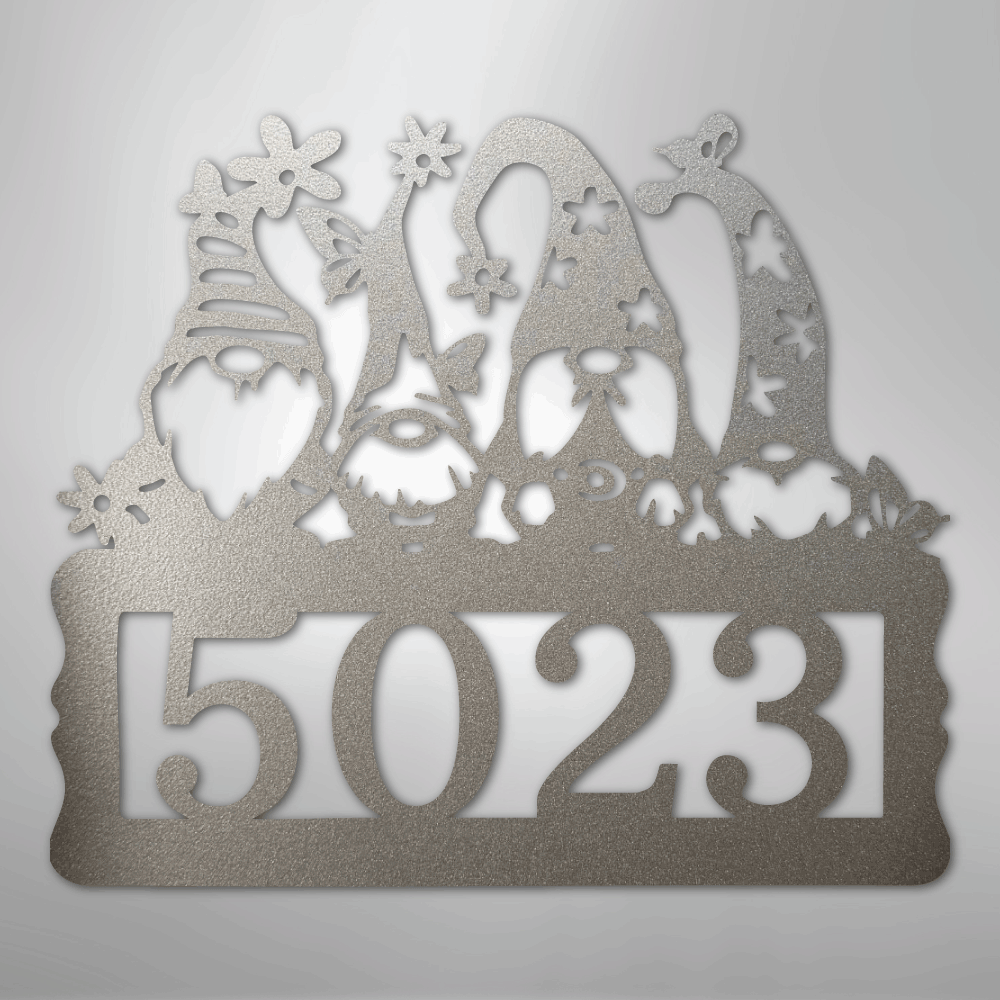 Custom Metal Wall Art - Personalized Gnome Address Sign Silver