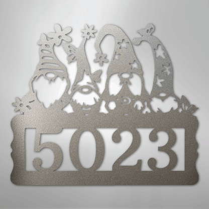 Custom Metal Wall Art - Personalized Gnome Address Sign Silver