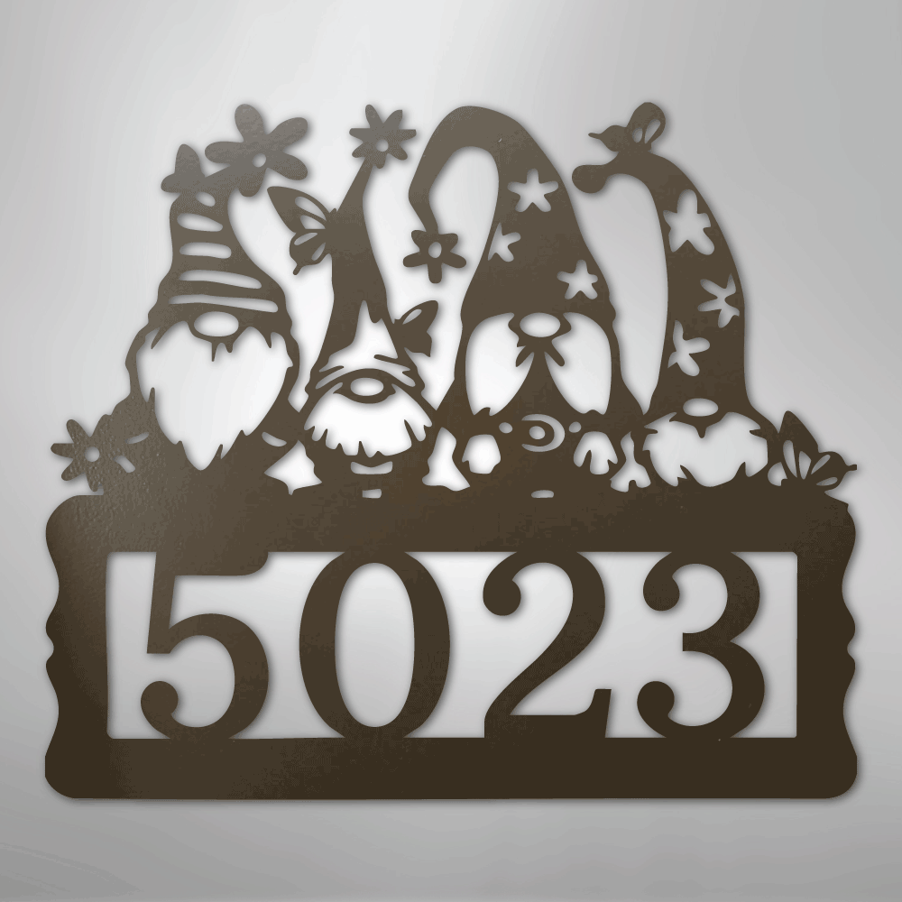 Custom Metal Wall Art - Personalized Gnome Address Sign Stone