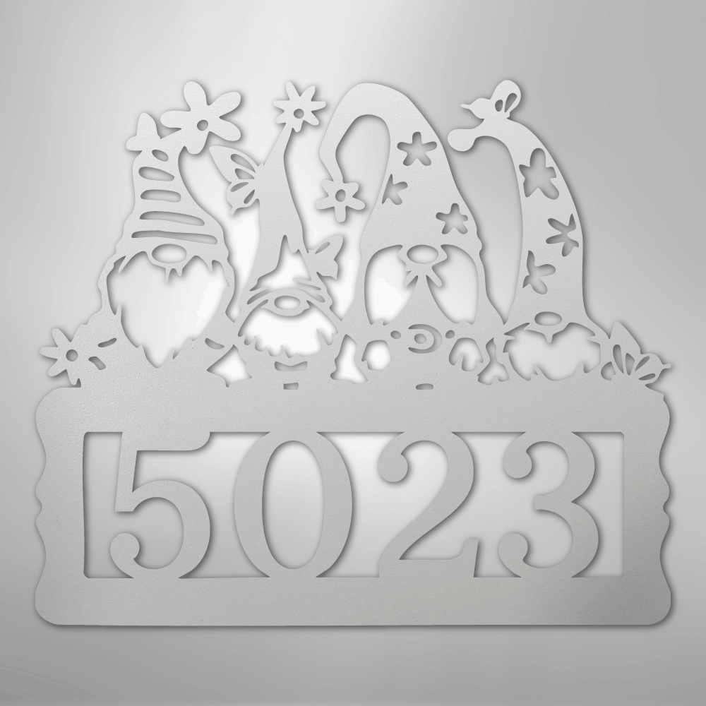 Custom Metal Wall Art - Personalized Gnome Address Sign White