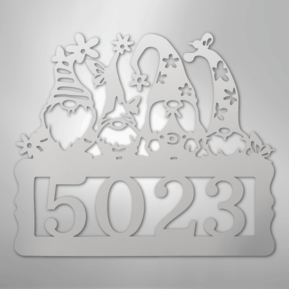 Custom Metal Wall Art - Personalized Gnome Address Sign White