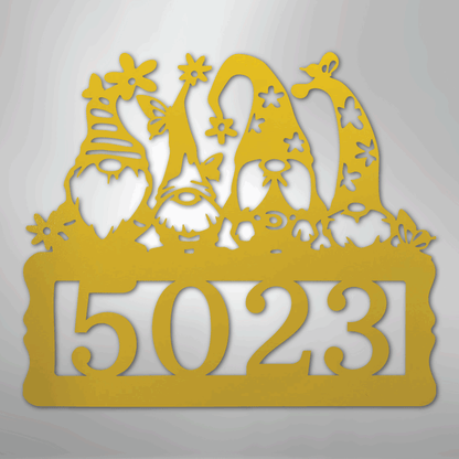 Custom Metal Wall Art - Personalized Gnome Address Sign Yellow