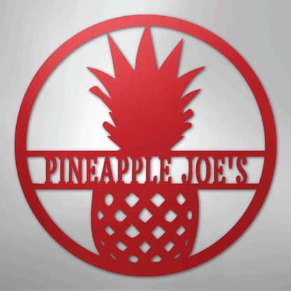 Custom Metal Wall Art - Personalized Pineapple Welcome Sign Red