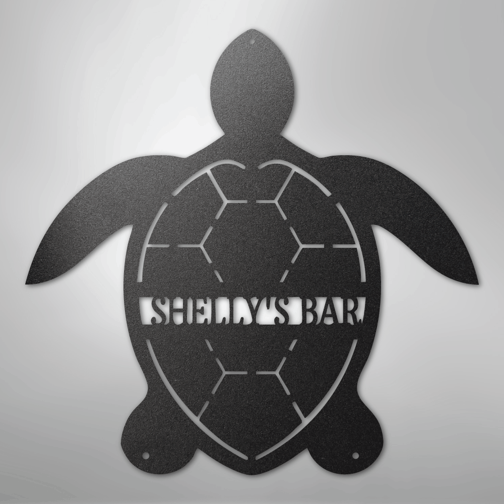 Custom Metal Wall Art - Personalized Sea Turtle Monogram Sign Black