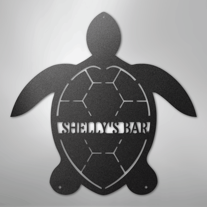 Custom Metal Wall Art - Personalized Sea Turtle Monogram Sign Black
