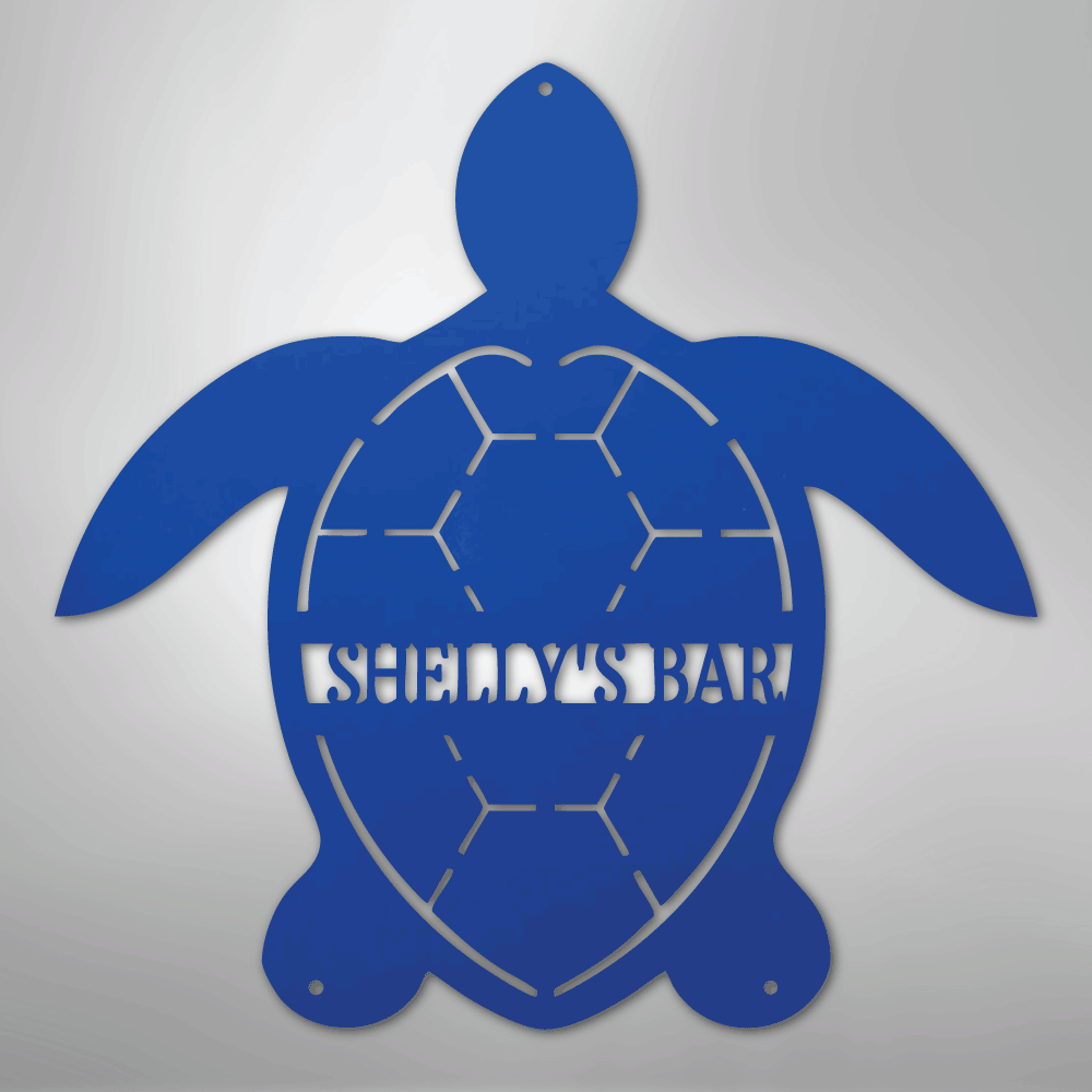 Custom Metal Wall Art - Personalized Sea Turtle Monogram Sign Blue