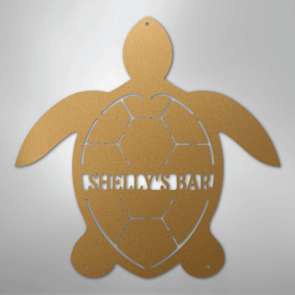 Custom Metal Wall Art - Personalized Sea Turtle Monogram Sign Gold