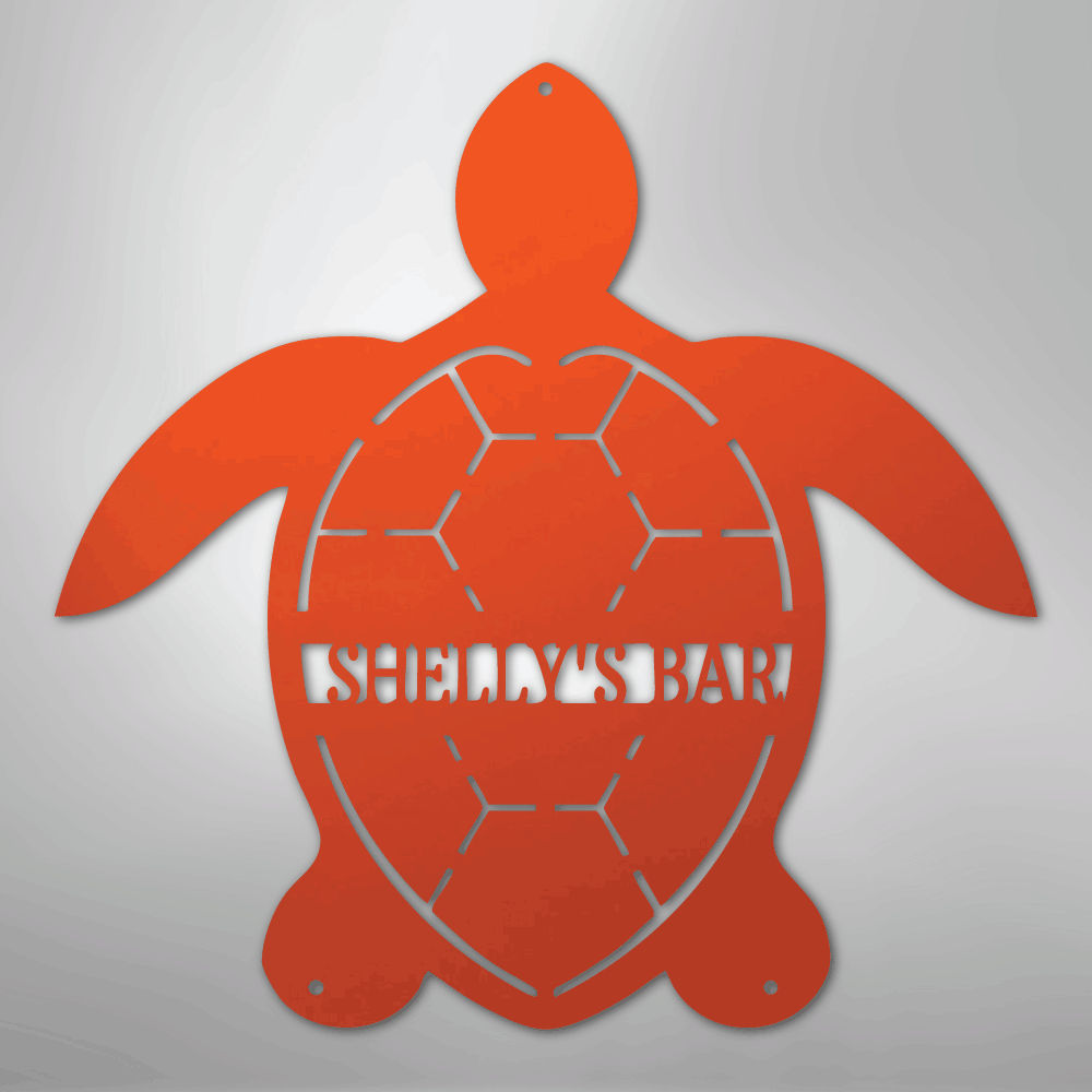Custom Metal Wall Art - Personalized Sea Turtle Monogram Sign Orange
