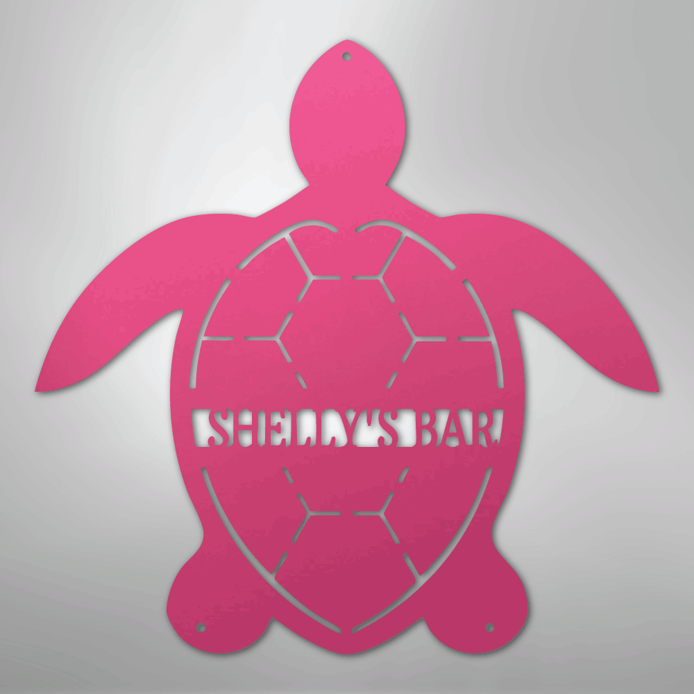 Custom Metal Wall Art - Personalized Sea Turtle Monogram Sign Pink