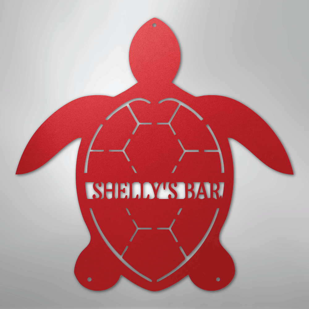 Custom Metal Wall Art - Personalized Sea Turtle Monogram Sign Red