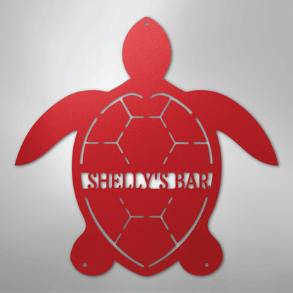Custom Metal Wall Art - Personalized Sea Turtle Monogram Sign Red