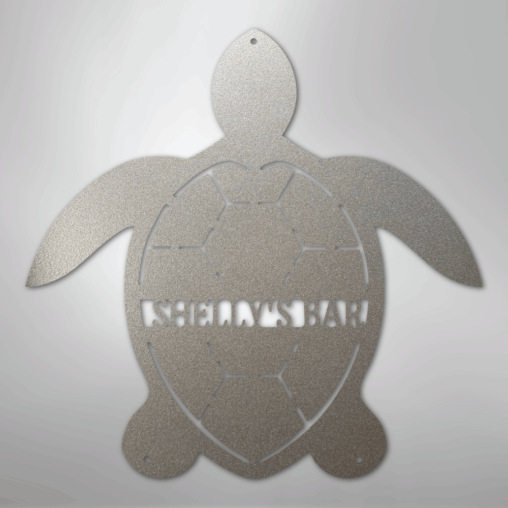Custom Metal Wall Art - Personalized Sea Turtle Monogram Sign Silver