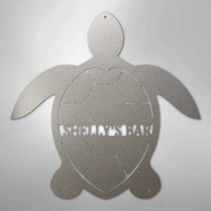 Custom Metal Wall Art - Personalized Sea Turtle Monogram Sign Silver