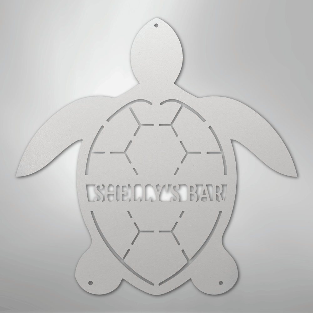 Custom Metal Wall Art - Personalized Sea Turtle Monogram Sign White