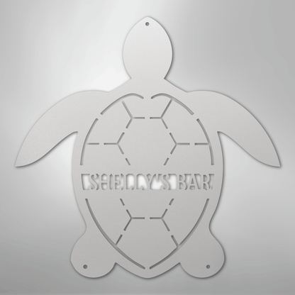 Custom Metal Wall Art - Personalized Sea Turtle Monogram Sign White