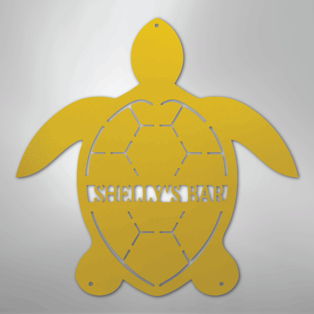 Custom Metal Wall Art - Personalized Sea Turtle Monogram Sign Yellow